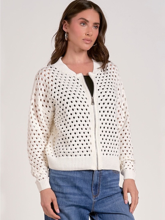 Elan Sweaters - Elan Aster cable knit Sweater Cardigan Zip Up relaxed fit White size large NWT
